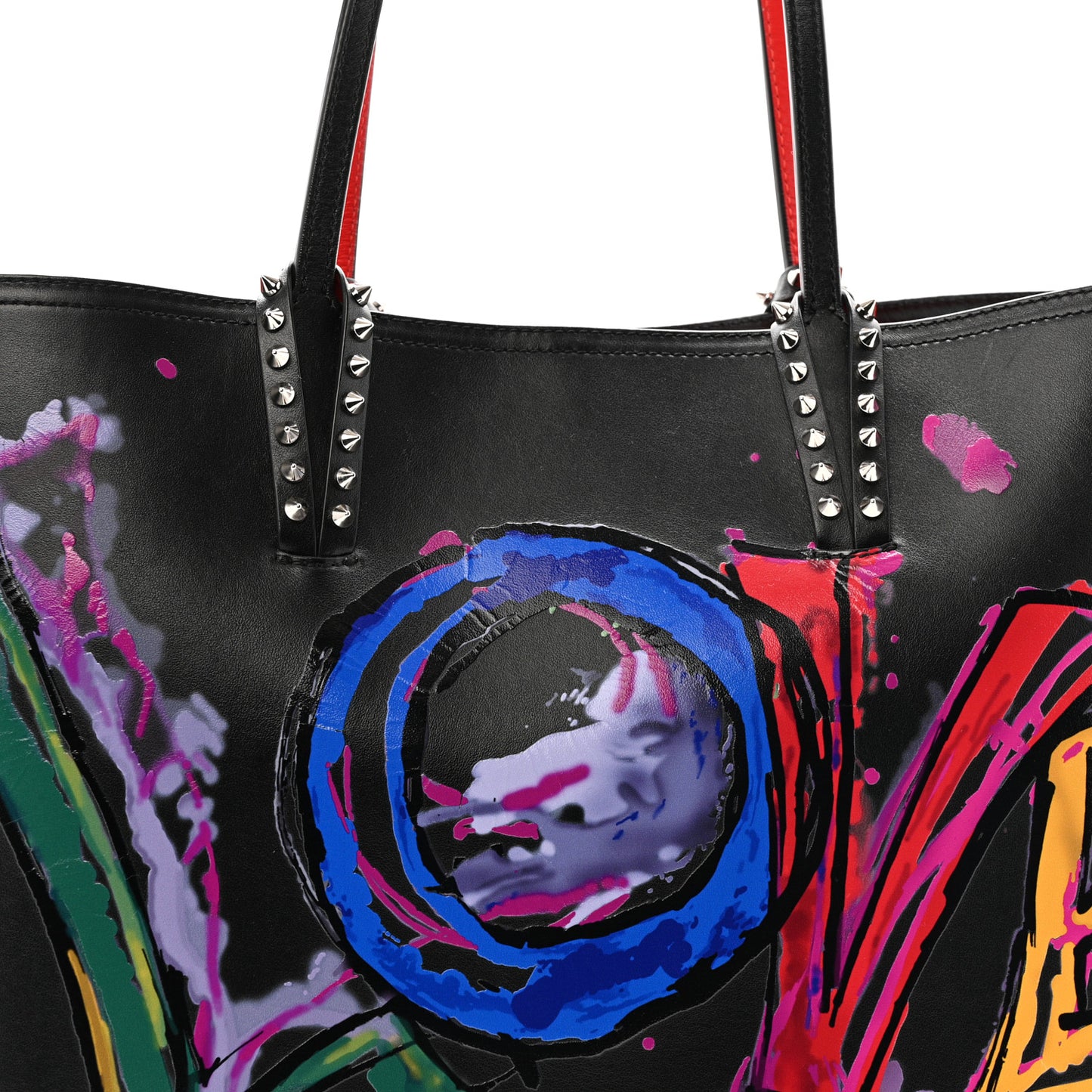 Calfskin Loubitag Spikes East West Cabata Love Tote Black