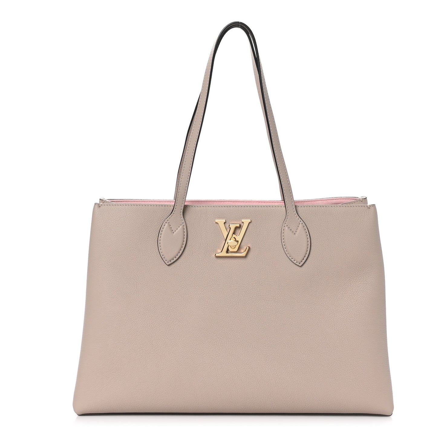 Grained Calfskin Lockme Shopper Greige
