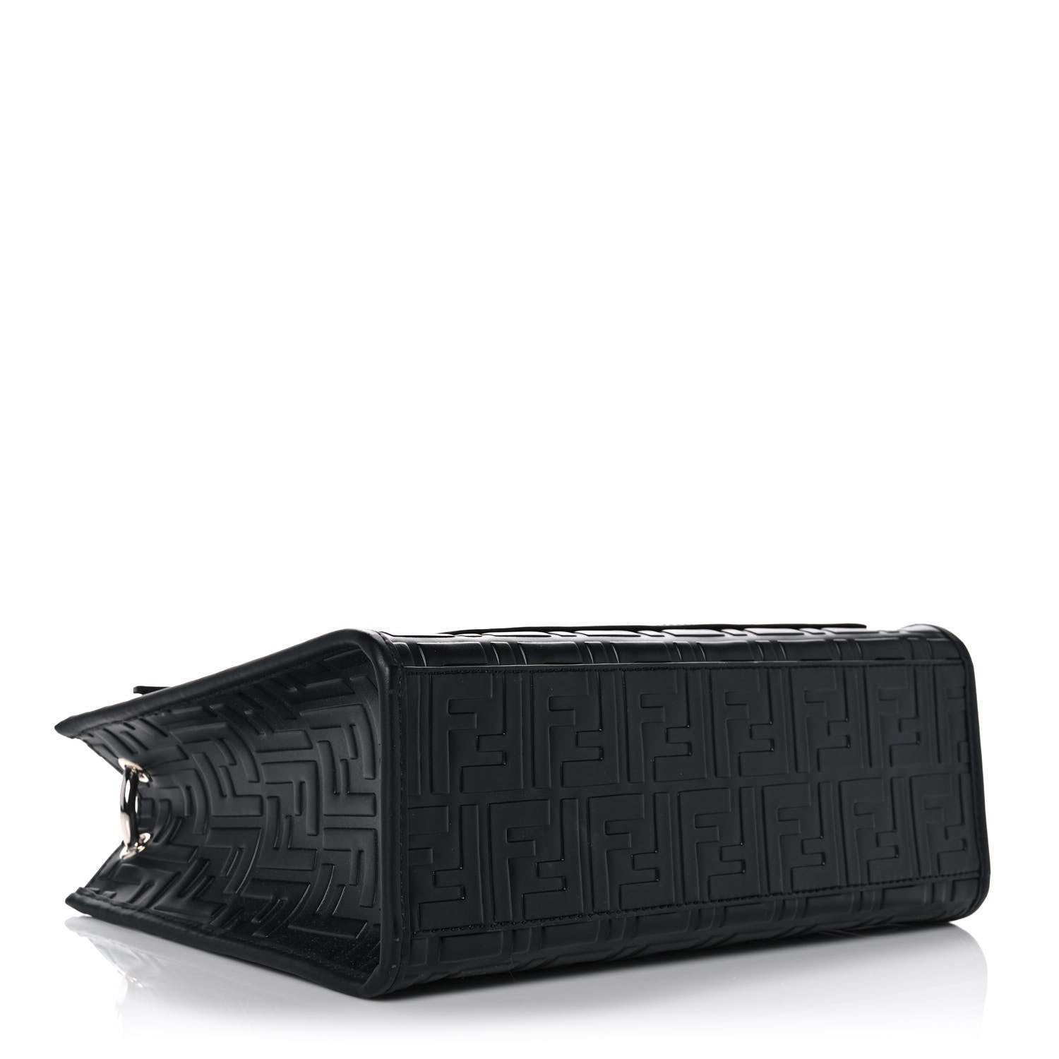 Fendi Vitello Century Wicker FF 1974 Embossed Small Runaway Shopper Tote Black 4 of 10