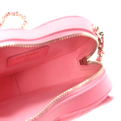 Chanel Lambskin Quilted CC In Love Heart Clutch With Chain Pink 5 of 9