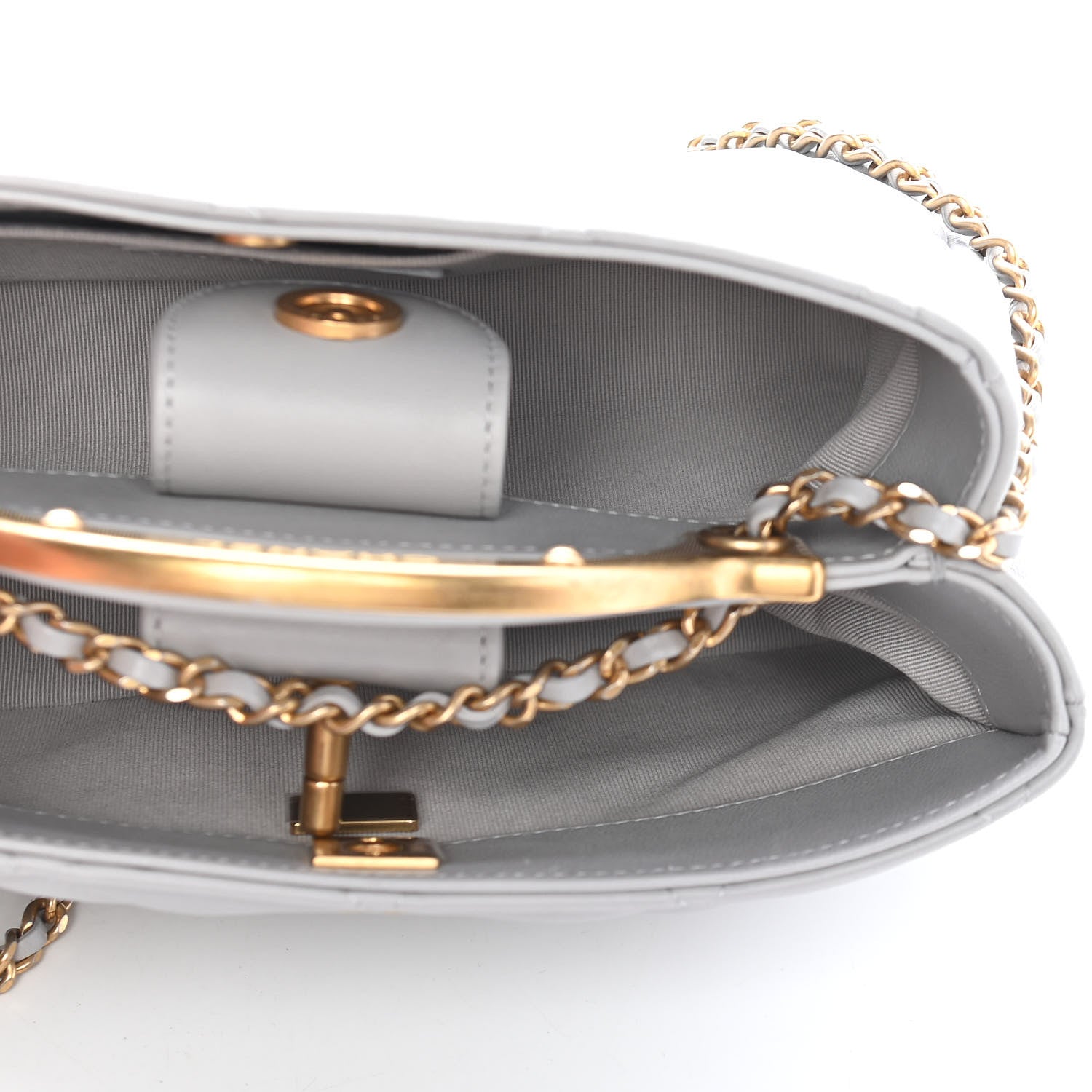 Chanel Calfskin Quilted Lady Handle Clutch Tote Grey 5 of 9