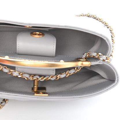 Chanel Calfskin Quilted Lady Handle Clutch Tote Grey 5 of 9
