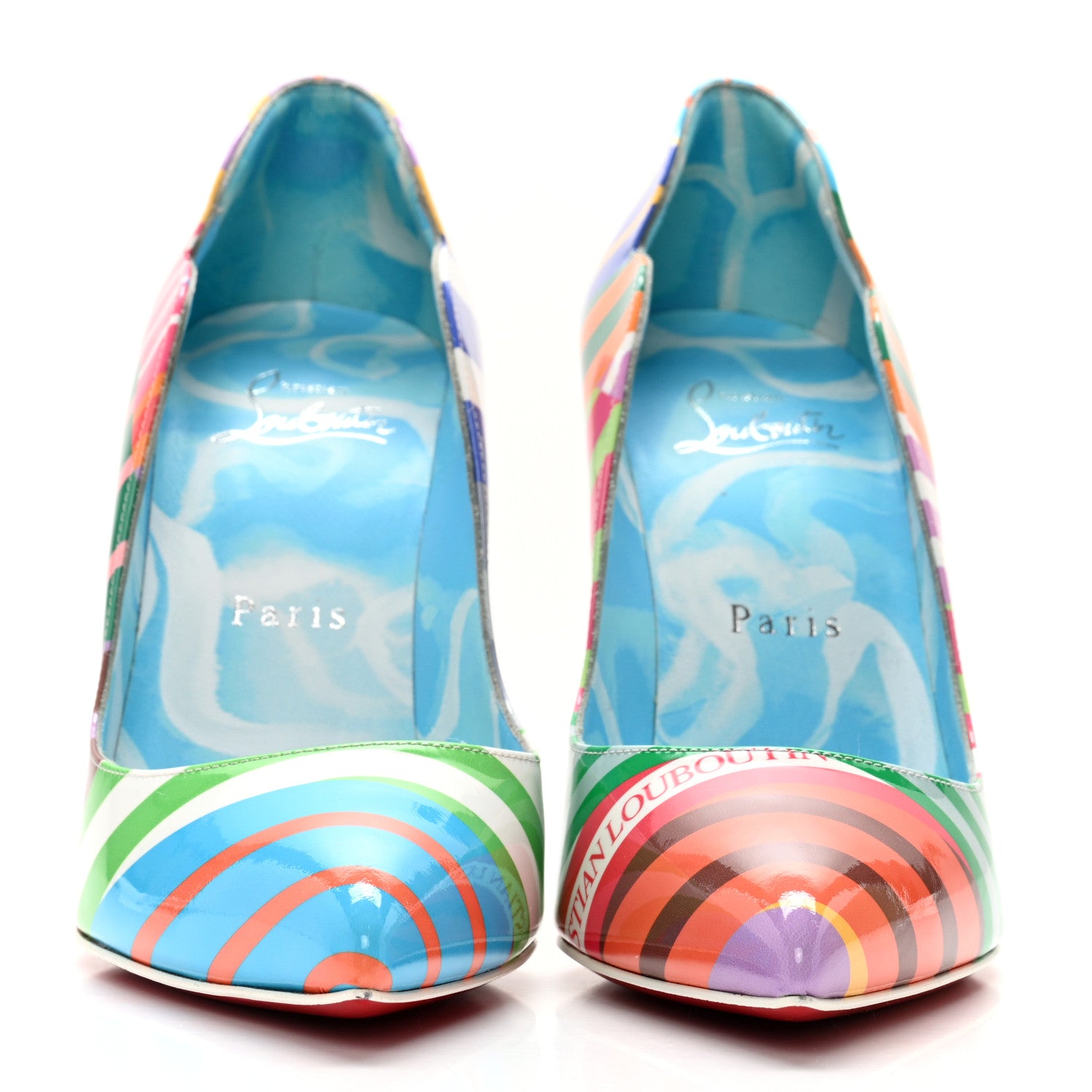 Christian Louboutin Patent Striped Grand Bain Swimming Pool Hot Chick 100 Pumps 36 Multicolor Lin Blue White 2 of 9