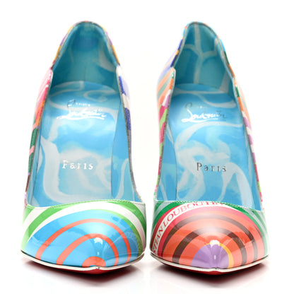 Christian Louboutin Patent Striped Grand Bain Swimming Pool Hot Chick 100 Pumps 36 Multicolor Lin Blue White 2 of 9