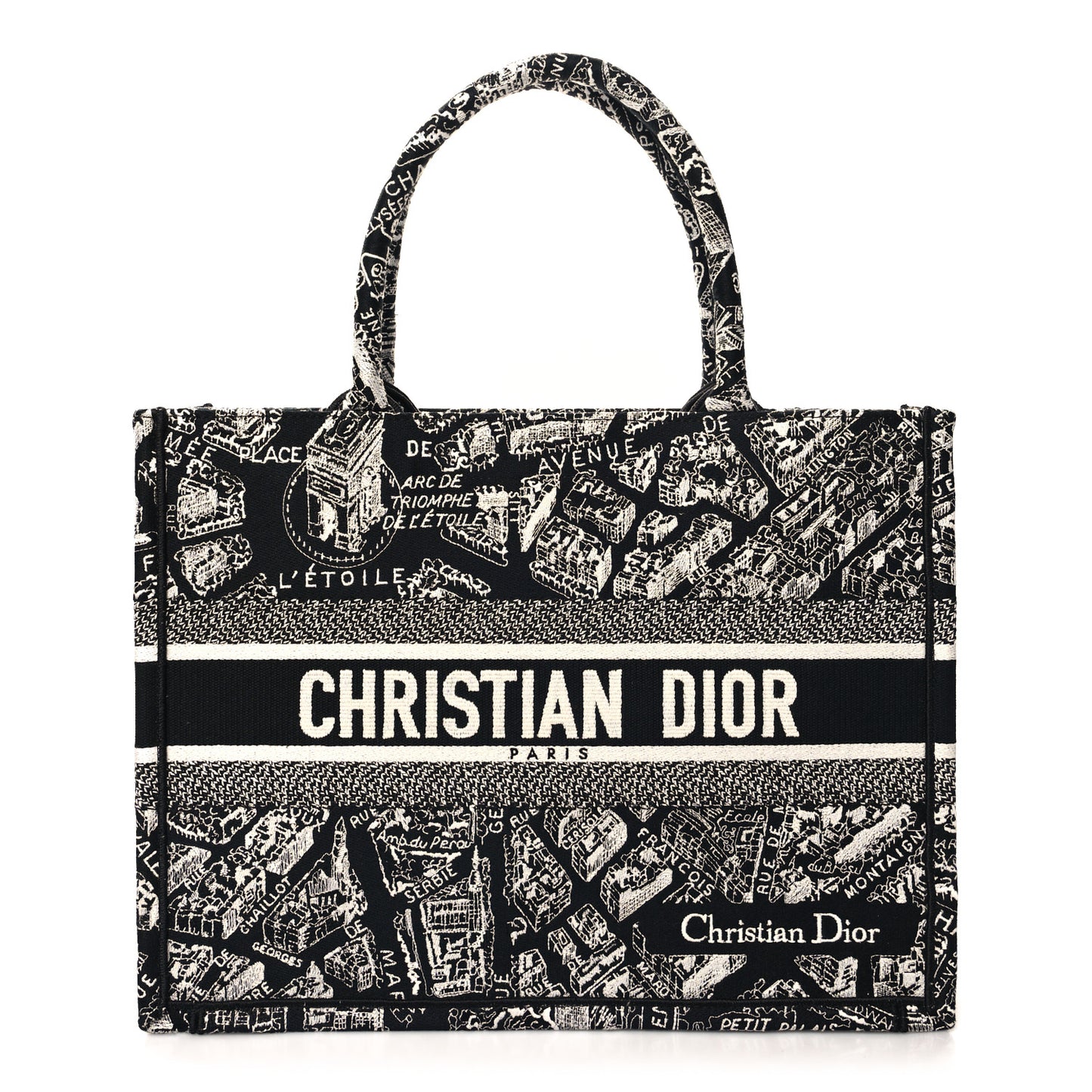 Canvas Embroidered Medium Plan De Paris Book Tote Black White
