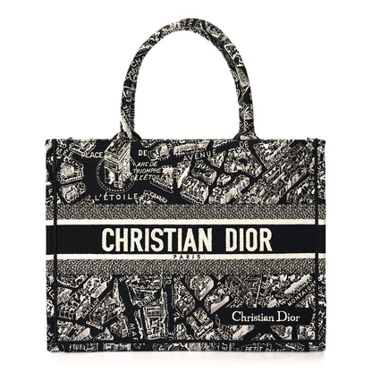 Christian Dior Canvas Embroidered Medium Plan De Paris Book Tote Black White 1 of 10