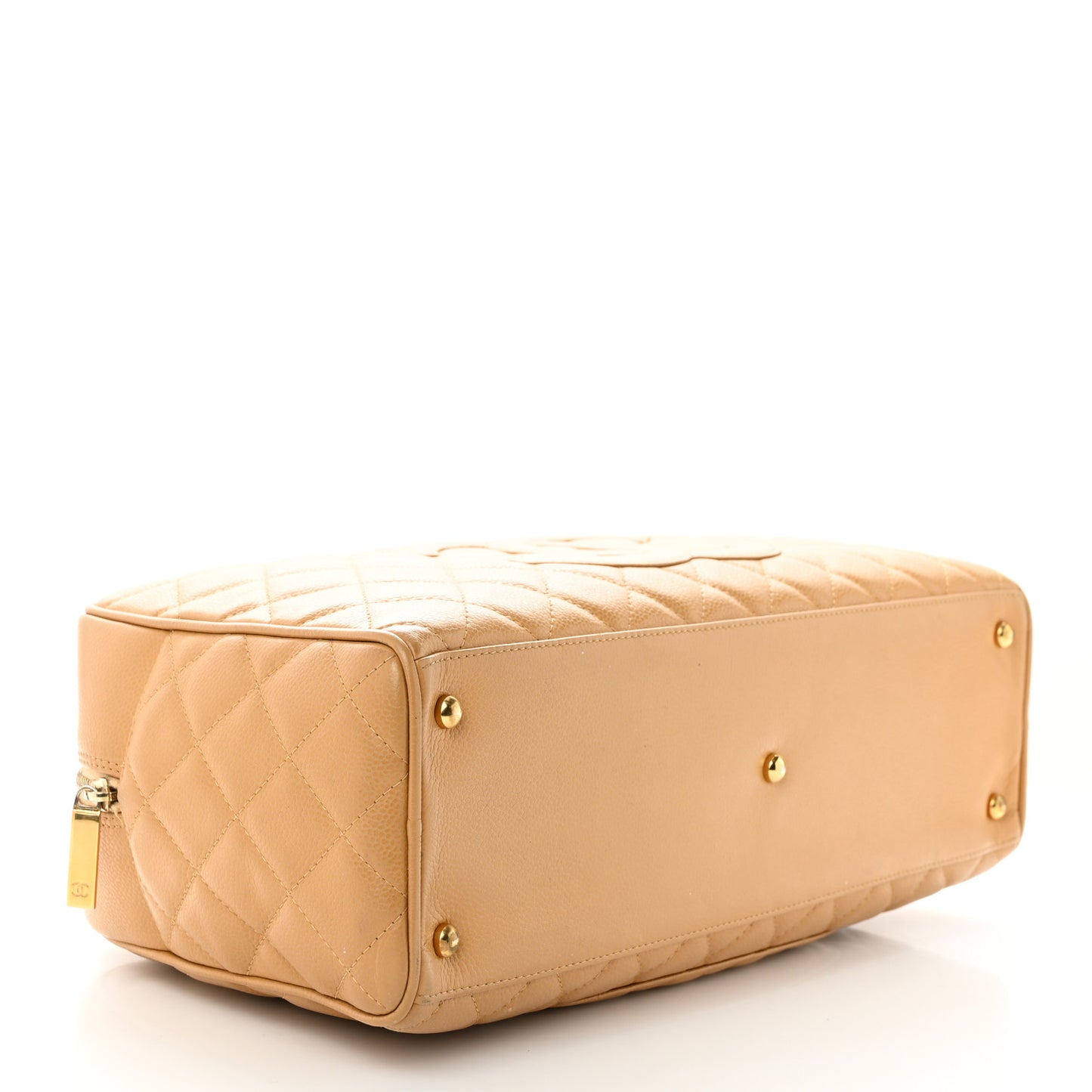 Caviar Quilted Large Bowler Bag Beige