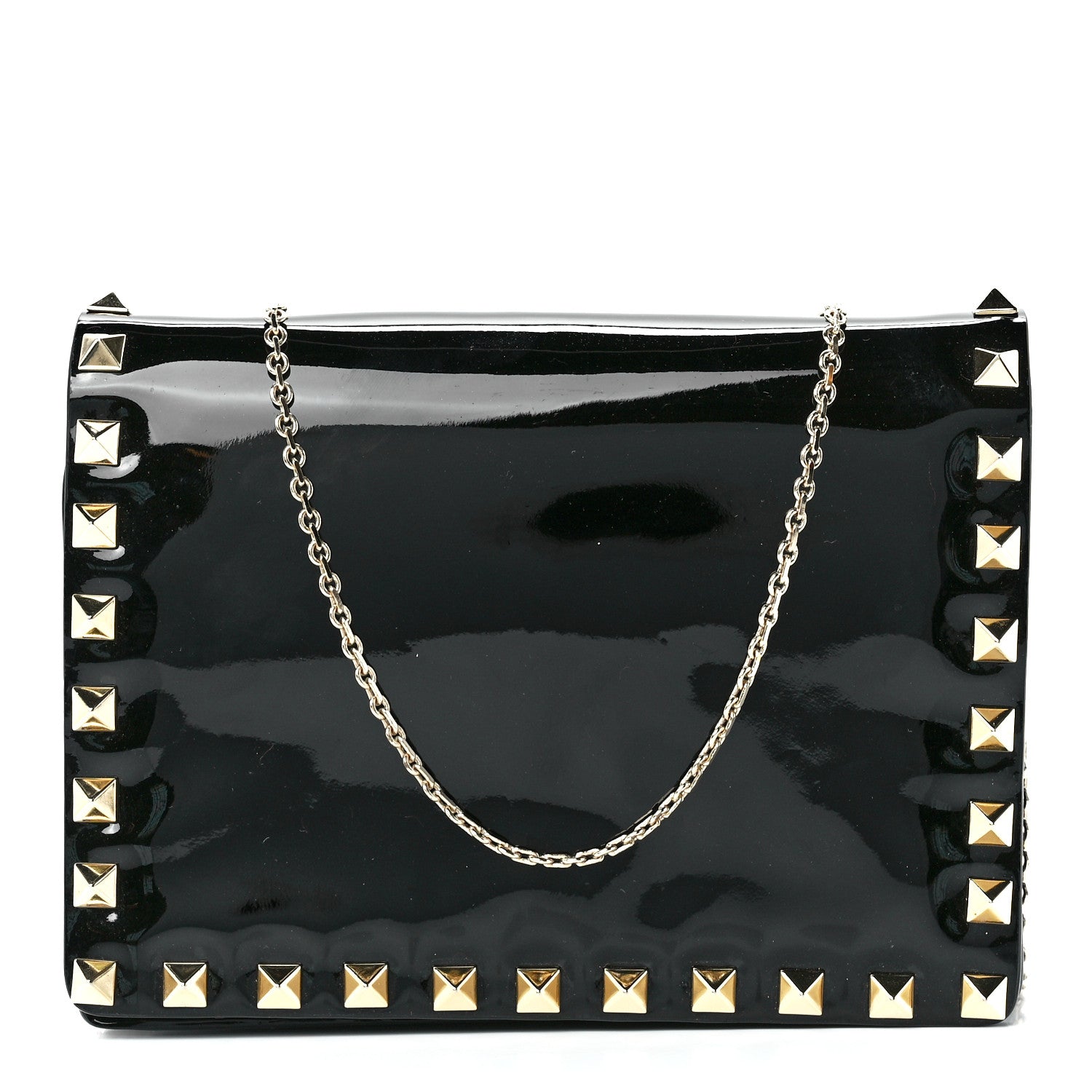 Valentino Garavani Patent Rockstud Wallet On Chain Black 1 of 12