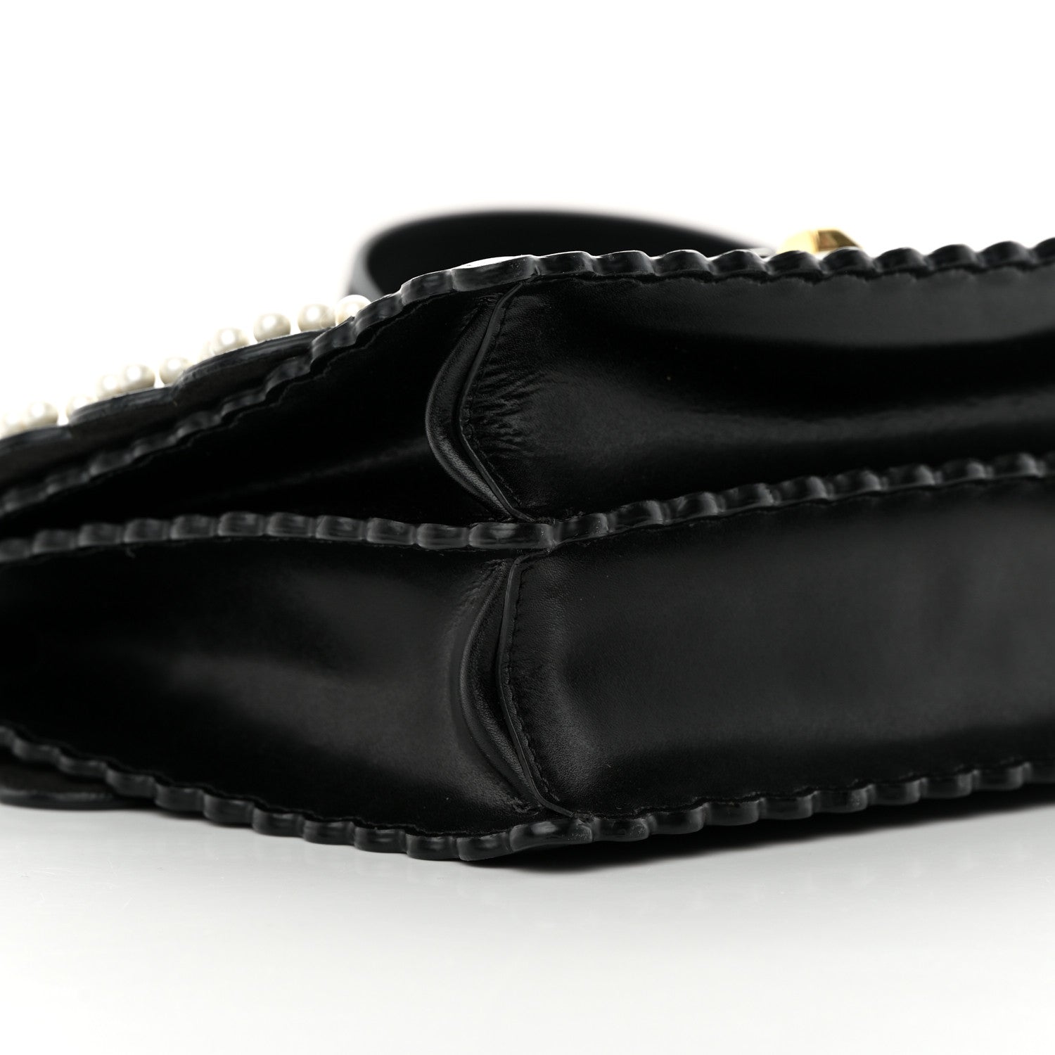 Fendi Vitello Liberty Pearl Bi-Color Flowers and Bows Scalloped Studded Kan I Shoulder Bag Black Camelia 9 of 13