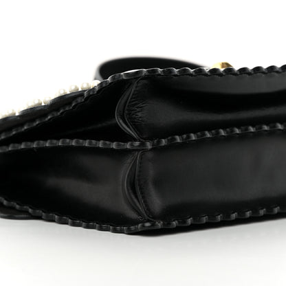 Fendi Vitello Liberty Pearl Bi-Color Flowers and Bows Scalloped Studded Kan I Shoulder Bag Black Camelia 9 of 13