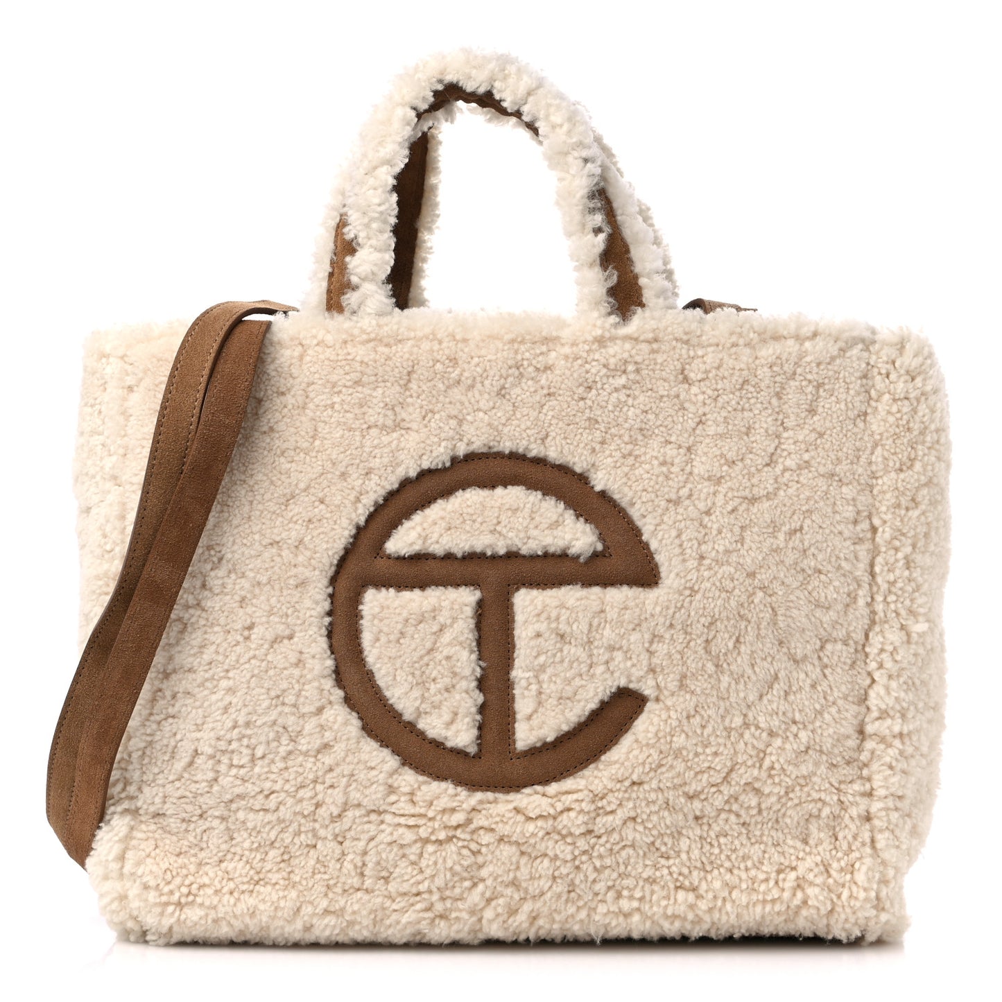 X UGG Suede Shearling Medium Shopping Bag Natural