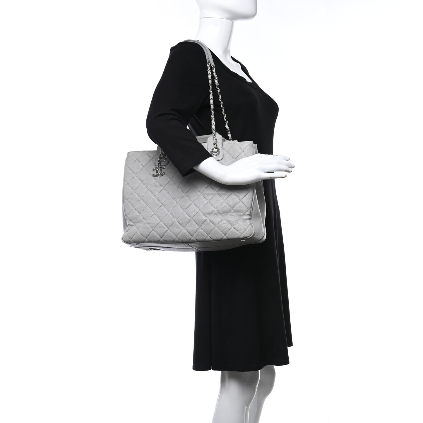 Caviar Quilted Large Urban Companion Top Handle Shopping Tote Grey