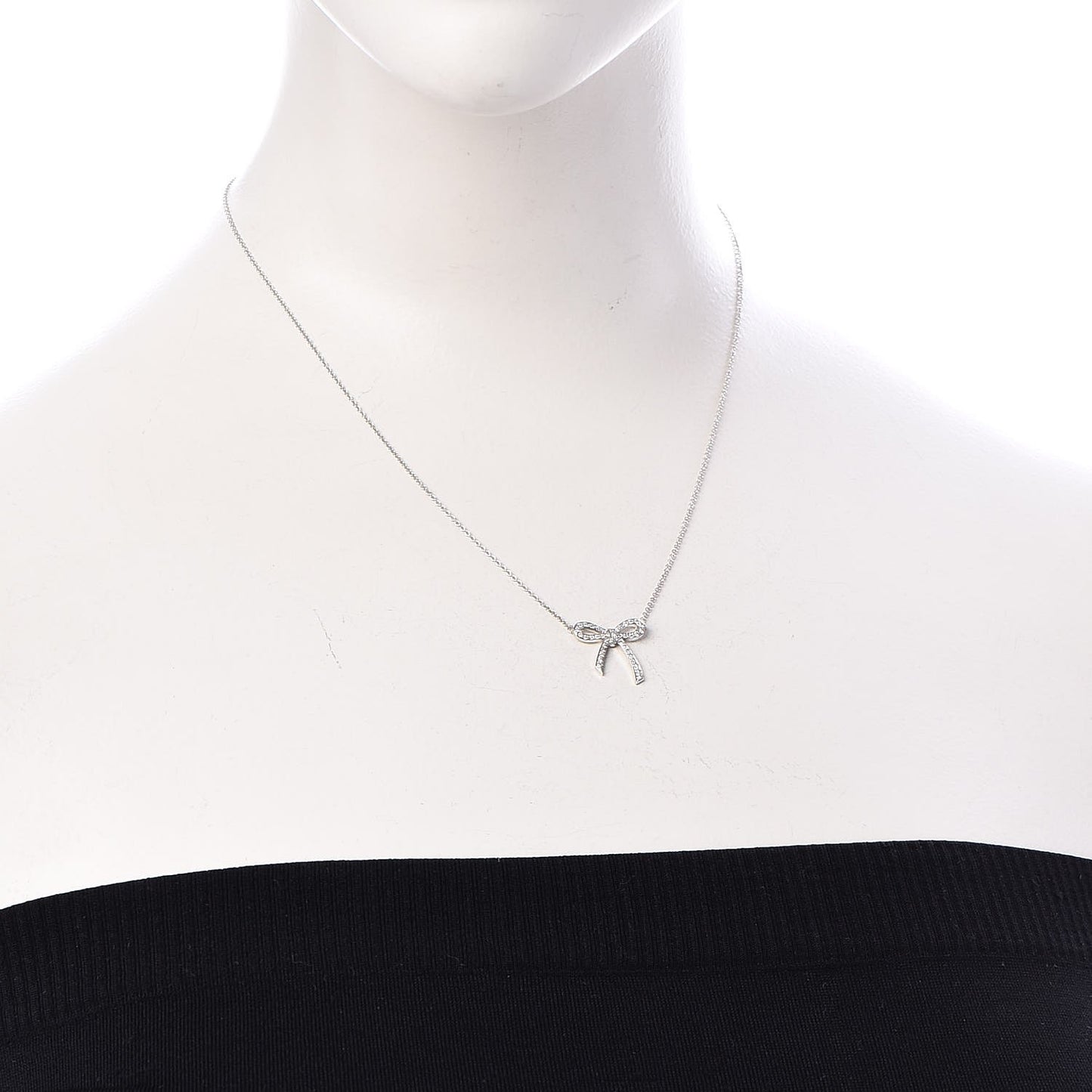 Platinum Diamond Mini Bow Pendant Necklace