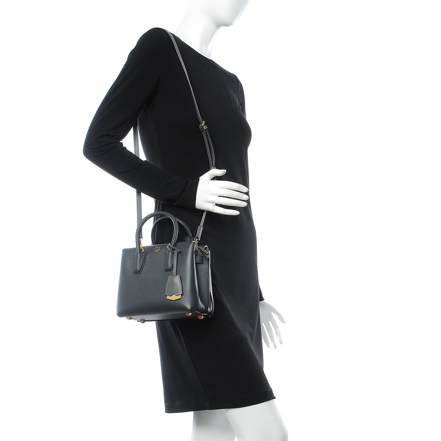 MCM Grained Calfskin Mini Milla Tote Phantom Grey 2 of 5