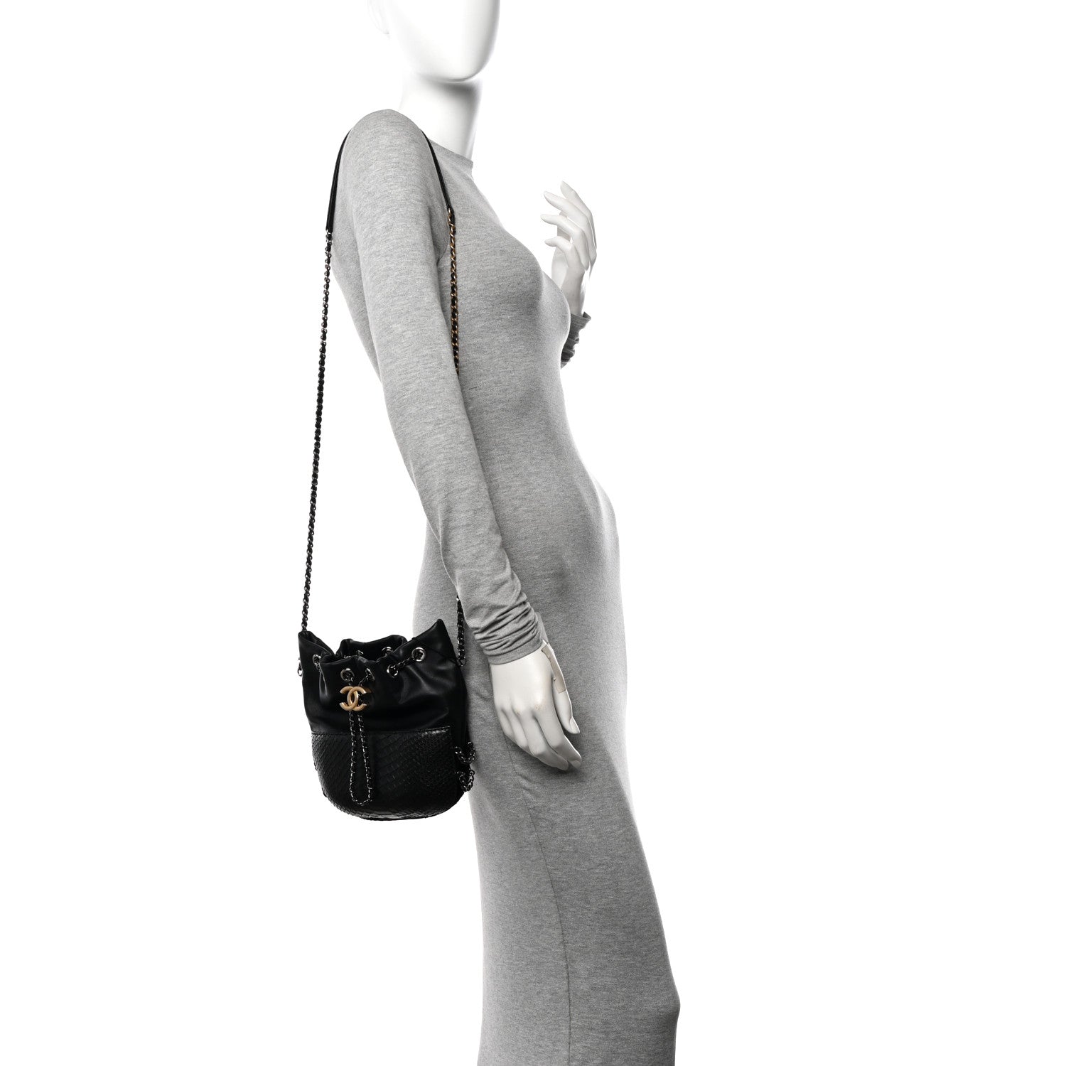 Chanel Snakeskin Calfskin Small Gabrielle Bucket Black 2 of 11