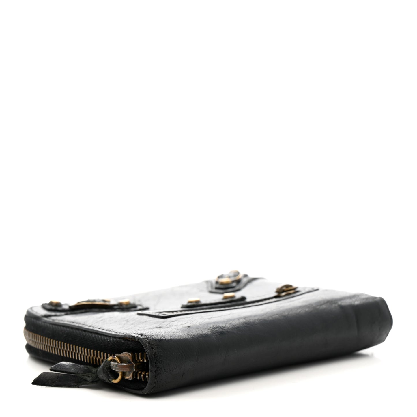 Agneau Classic Gold Hardware Compact Wallet Black