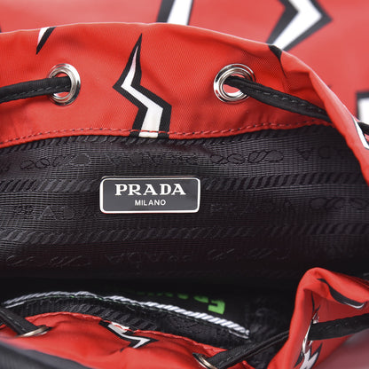 Prada X UNIVERSAL STUDIOS Tessuto Nylon Saffiano Thunder Frankenstein Mini Bucket Crossbody Bag Rosso Black 6 of 9