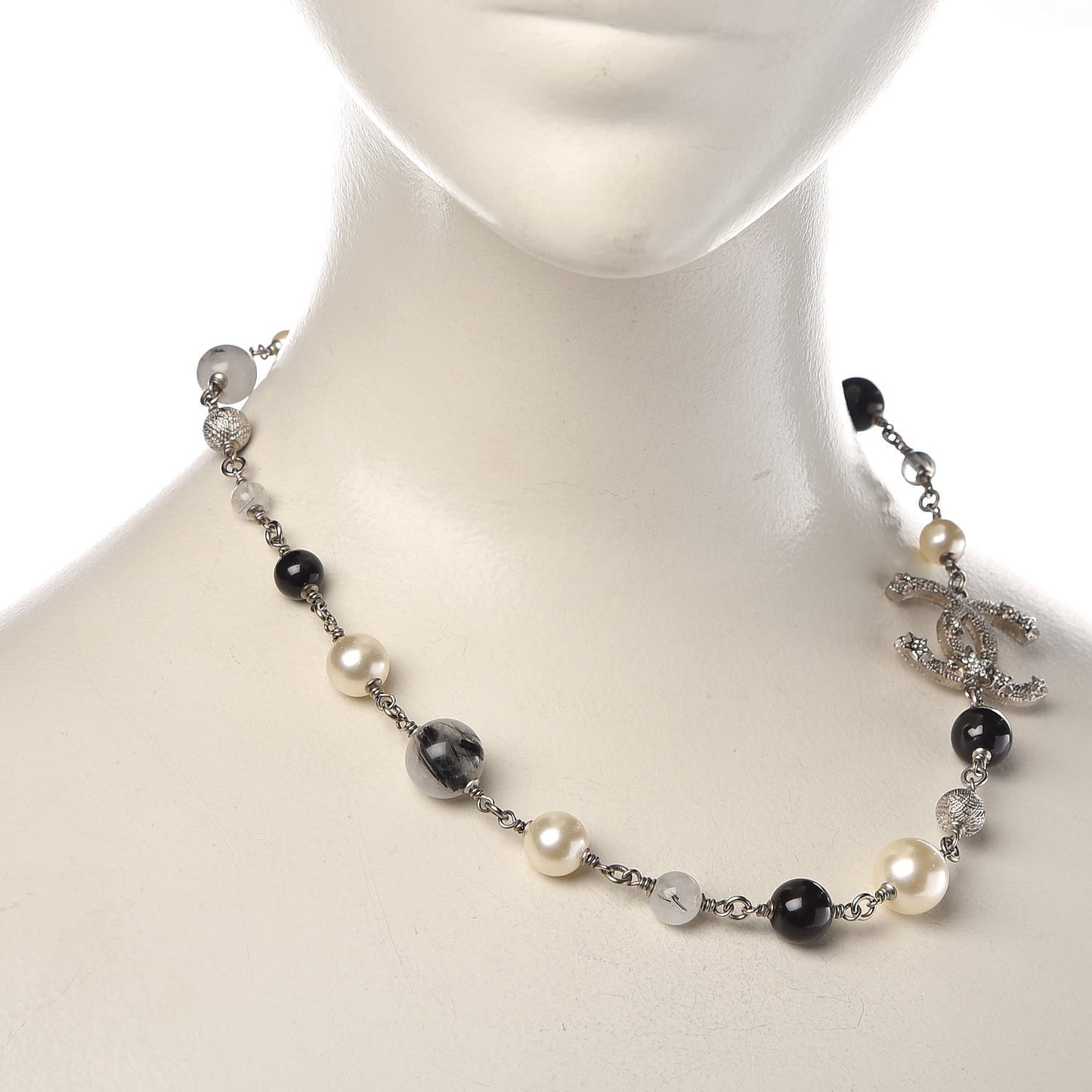 Ruthenium Pearl Beaded CC Short Necklace Black