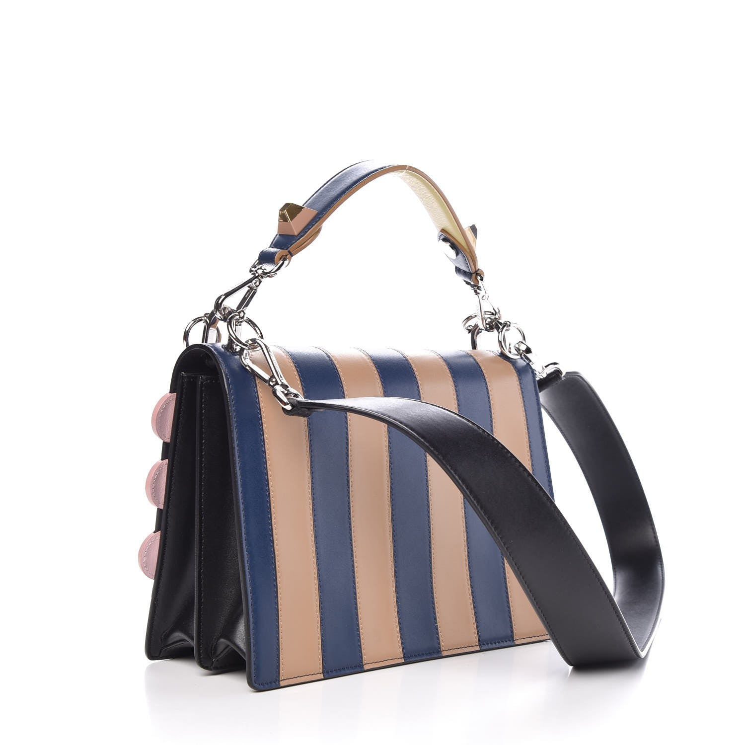 Fendi Vitello Liberty Lucido Pequin Inlay Studded Kan I Shoulder Bag Black Multicolor 4 of 9
