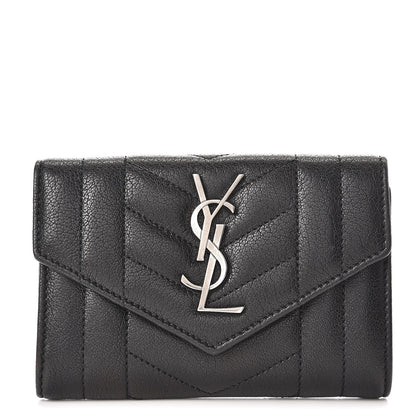 Saint Laurent Lambskin Mixed Matelasse Chevron Small Monogram Envelope Wallet Black 1 of 7