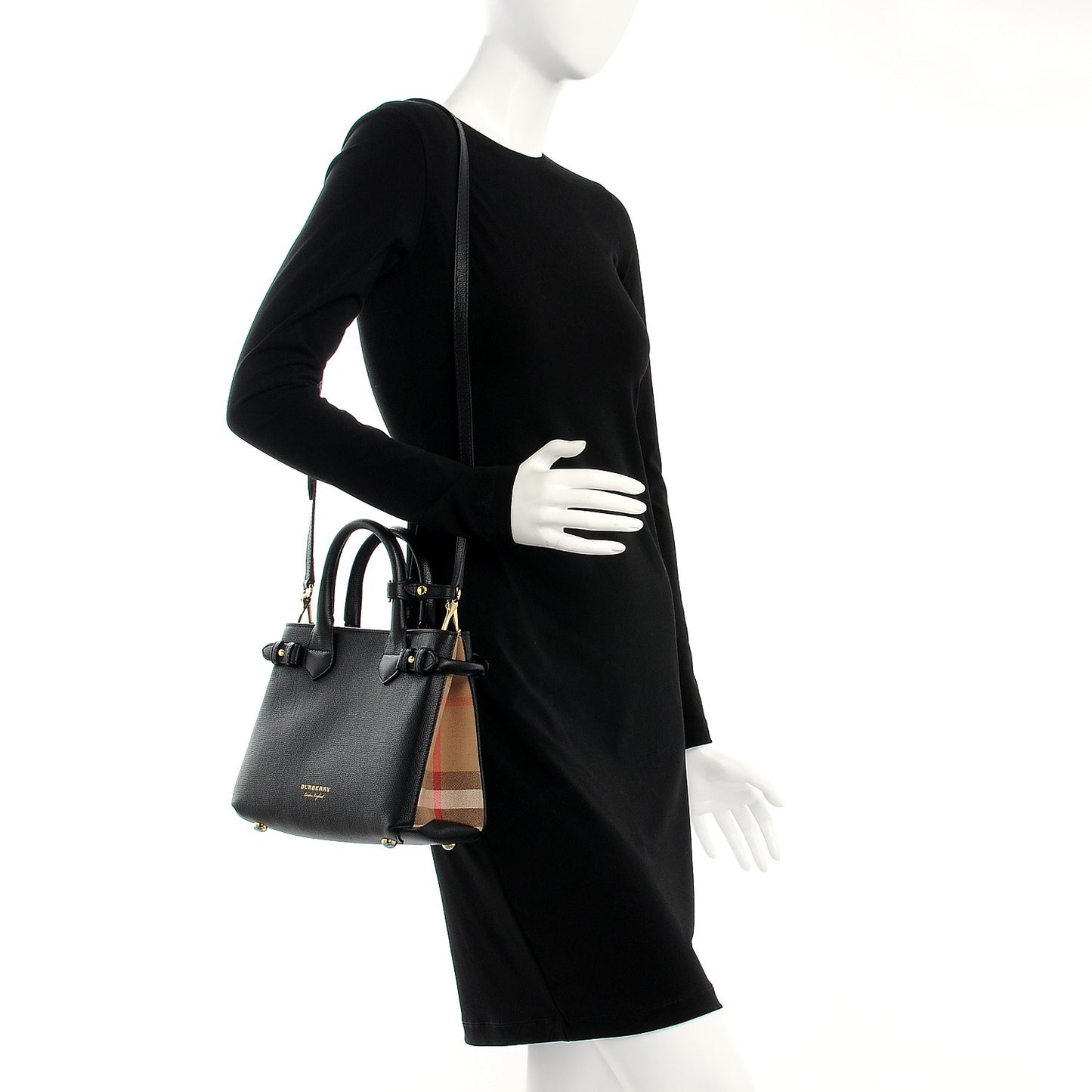 Derby Calfskin House Check Small Banner Tote Black