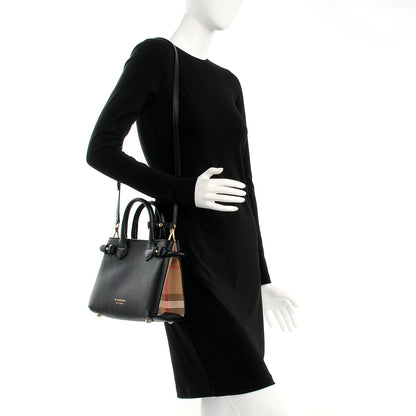 Burberry Derby Calfskin House Check Small Banner Tote Black 2 of 9