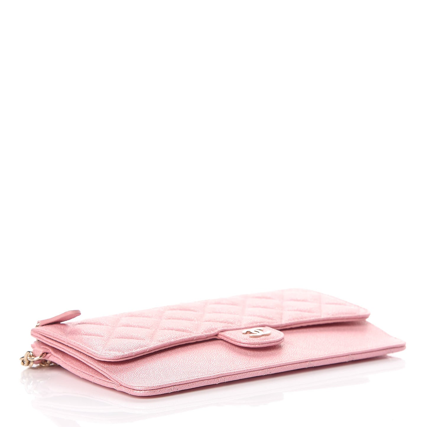 Iridescent Caviar Quilted Classic Pouch With Handle Rose Pink