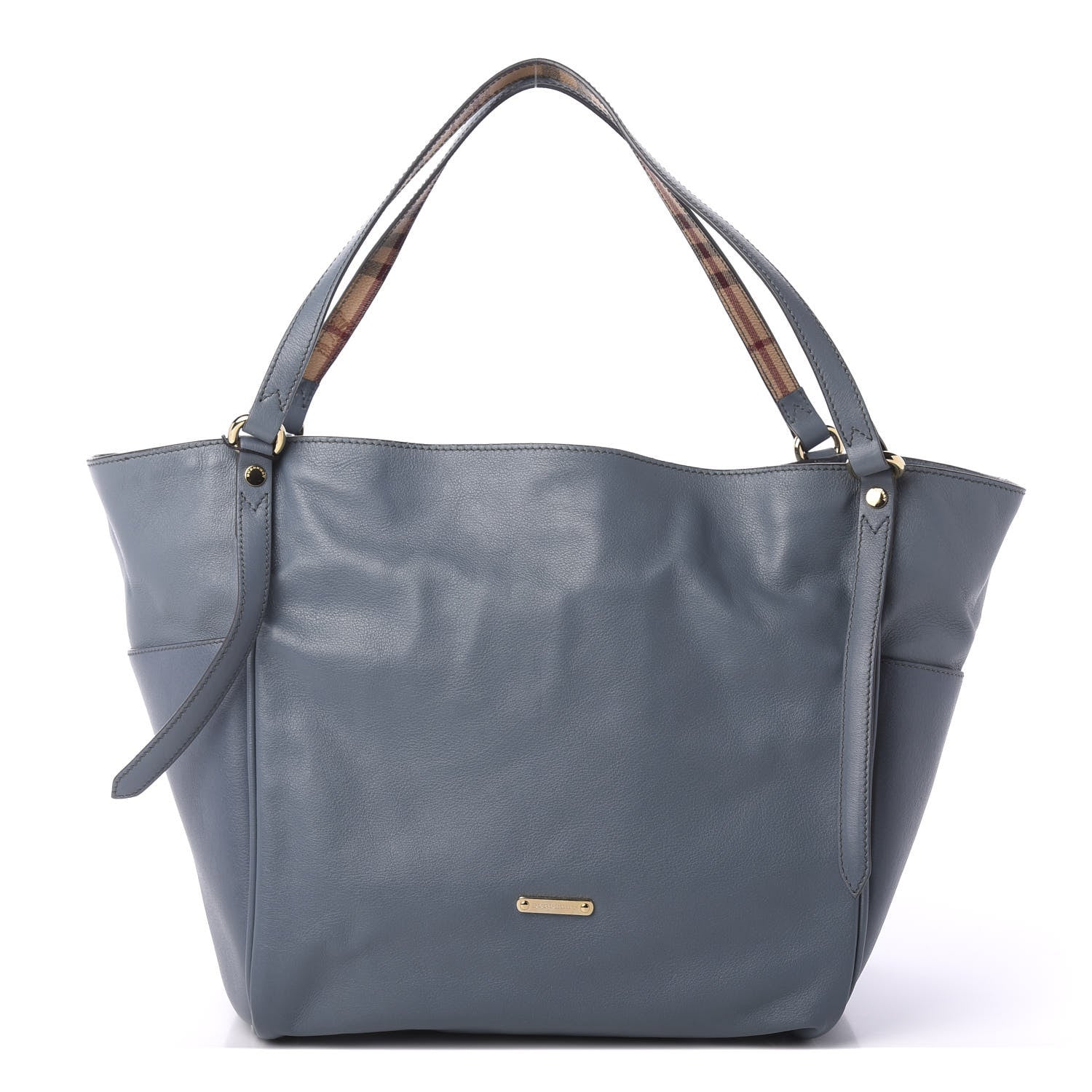 Burberry Calfskin Haymarket Check Small Canterbury Tote Slate Blue 2 of 11