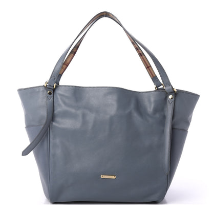 Burberry Calfskin Haymarket Check Small Canterbury Tote Slate Blue 2 of 11