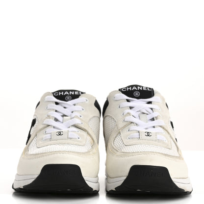 Chanel Mesh Suede Calfskin Grained Calfskin Womens CC Sneakers 38 White Black 3 of 14