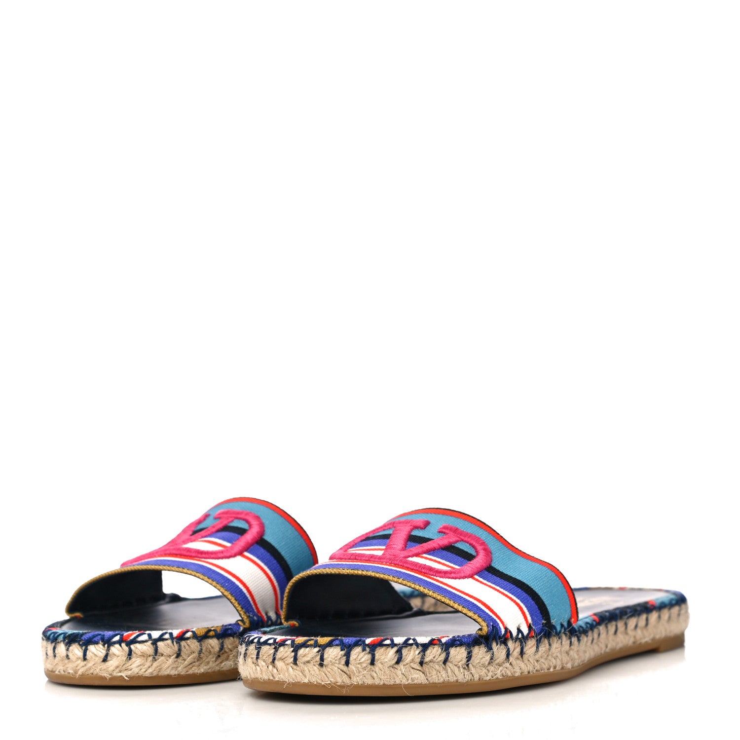 Valentino Garavani Canvas Embroidered Vlogo Espadrille Flat Slide Sandals 37 Multicolor 5 of 13