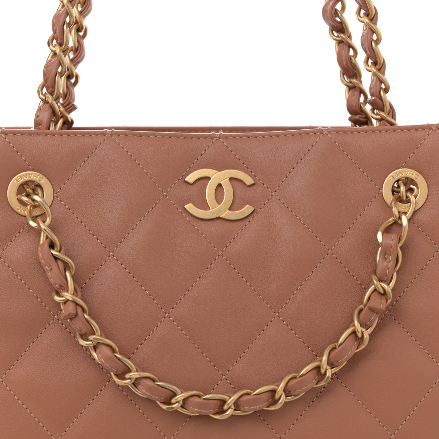 Calfskin Stitched Large Shopping Bag Brown