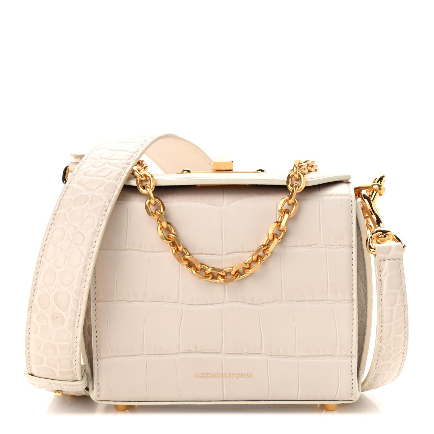 Alexander McQueen Calfskin Crocodile Embossed Box Shoulder Bag 16 Cream 1 of 8