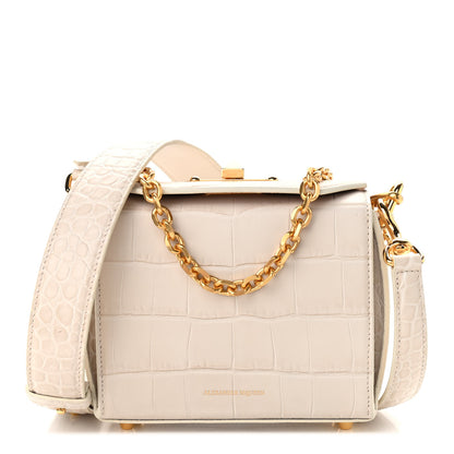 Alexander McQueen Calfskin Crocodile Embossed Box Shoulder Bag 16 Cream 1 of 8