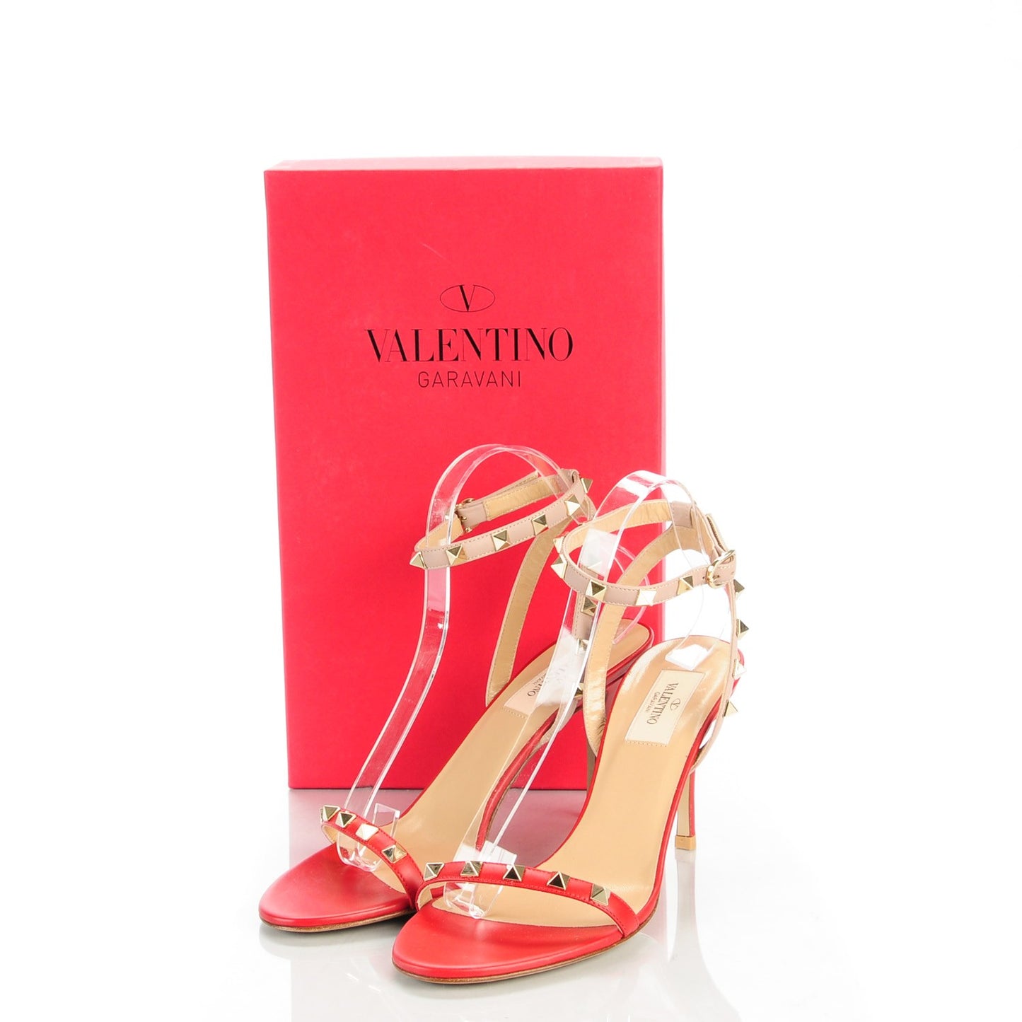 Calfskin Rockstud Ankle Strap 85mm Sandals 38.5 Rosso Valentino Poudre