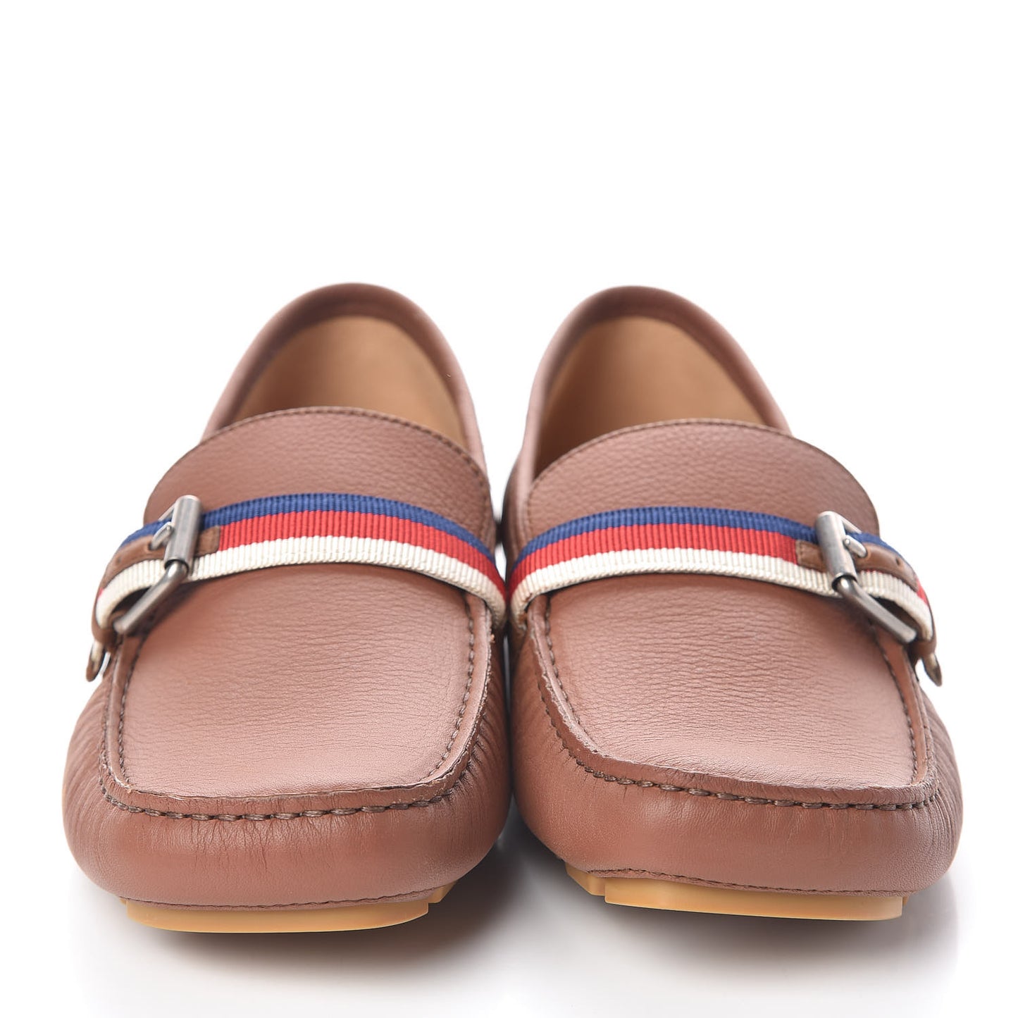 Calfskin Web Mens Buckle Loafers 6 Brown