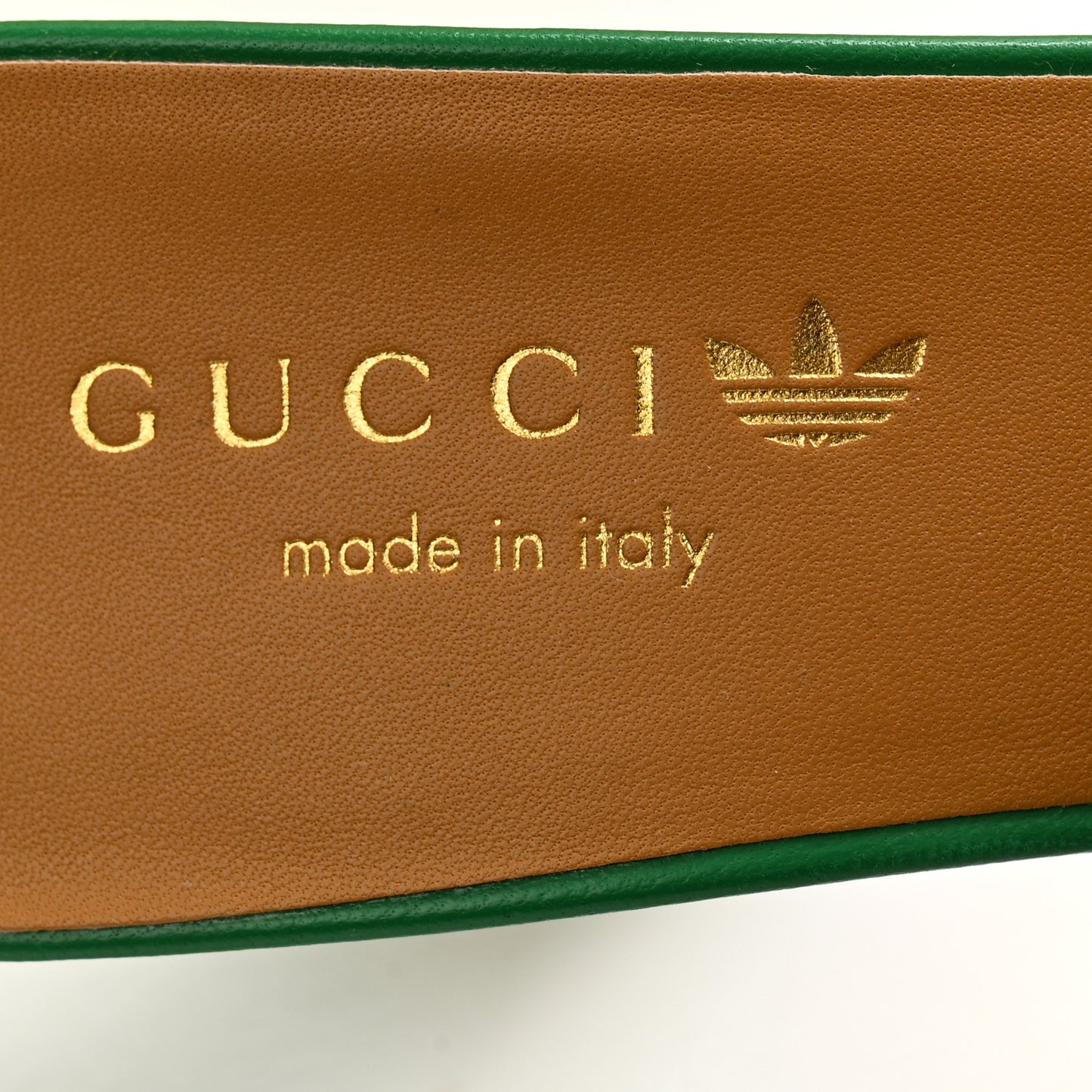 X ADIDAS Nappa Charlotte Suede Monogram Jumbo GG Trefoil 75mm Slide Sandals 36 New Shamarock Ivoire
