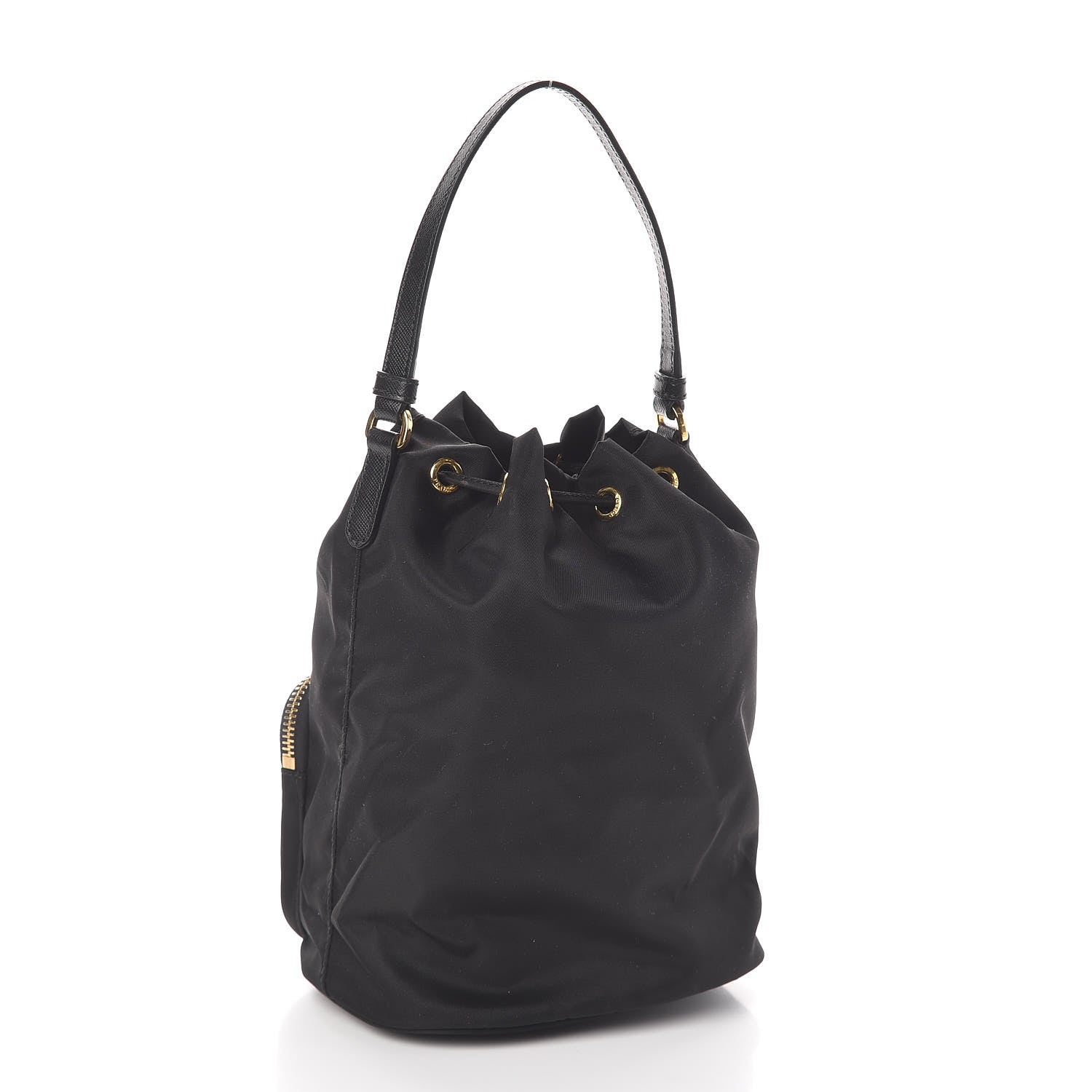 Prada Saffiano Tessuto Nylon Mini Bucket Crossbody Bag Black 3 of 9