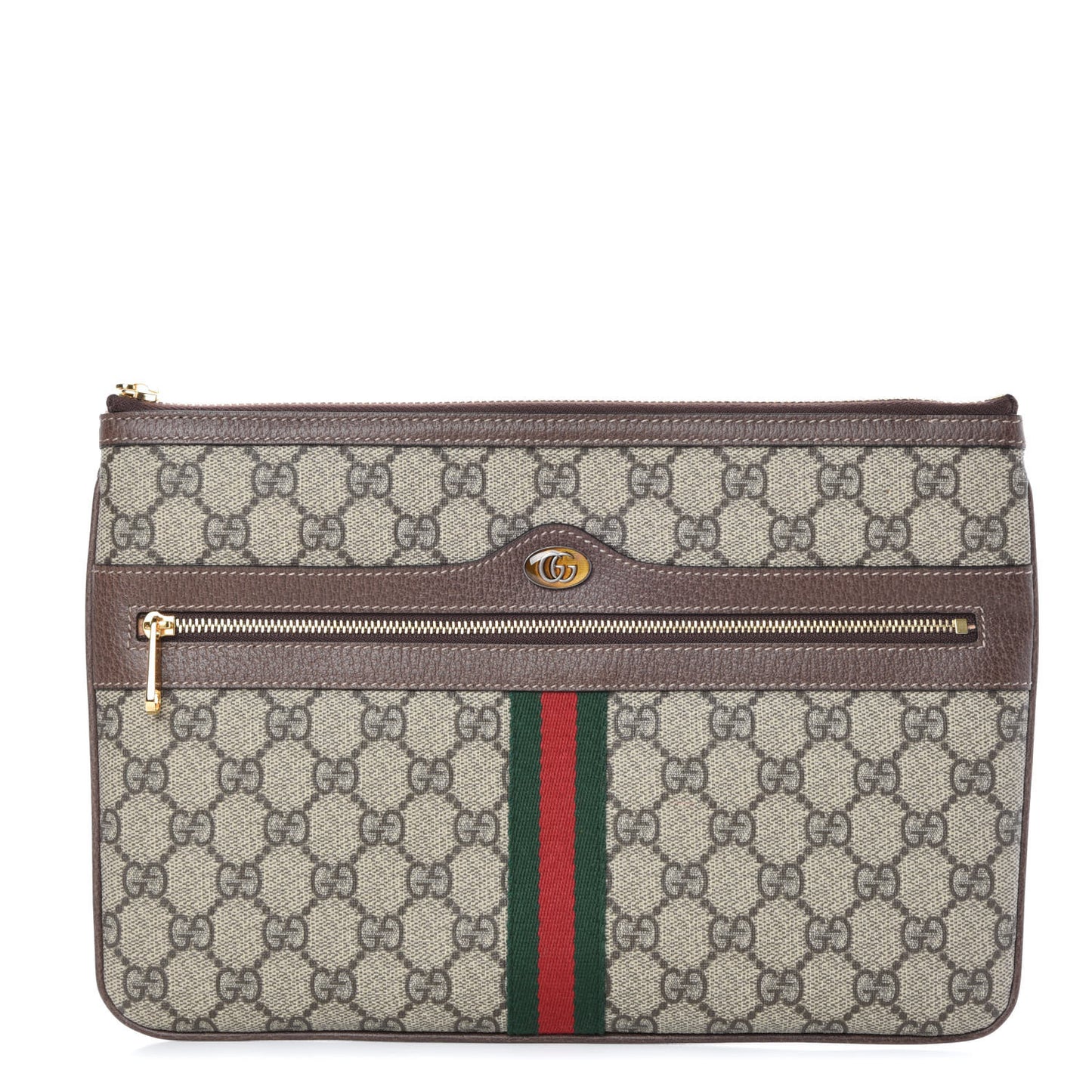 GG Supreme Monogram Large Ophidia Pouch Clutch Brown