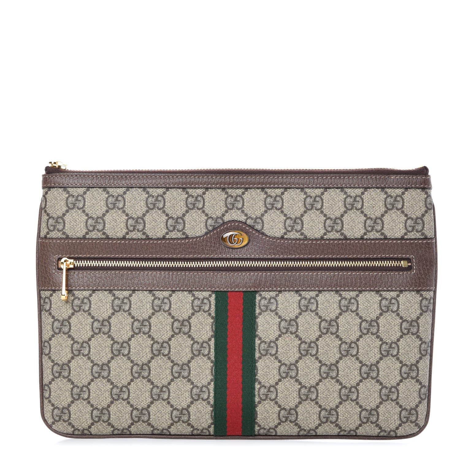 Gucci GG Supreme Monogram Large Ophidia Pouch Clutch Brown 1 of 10