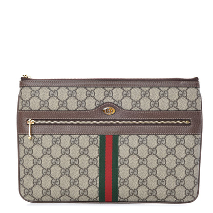 Gucci GG Supreme Monogram Large Ophidia Pouch Clutch Brown 1 of 10