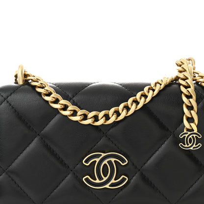 Chanel Lambskin Enamel Quilted Pending CC Clutch With Chain Black 9 of 11