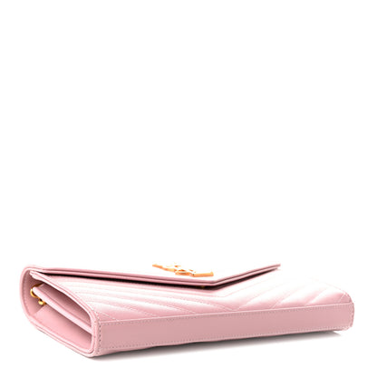 Saint Laurent Grain De Poudre Matelasse Chevron Monogram Chain Wallet Tender Pink 3 of 8
