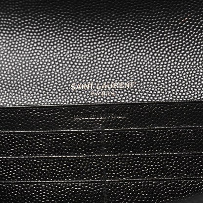Saint Laurent Grain De Poudre Matelasse Chevron Monogram Flap Wallet Black 6 of 11