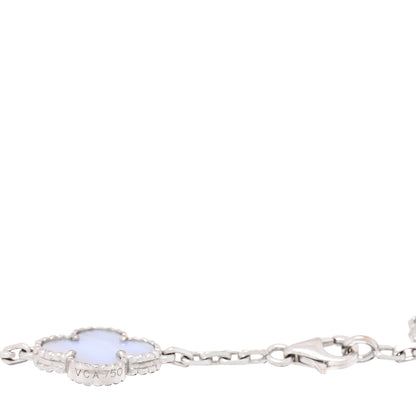 Van Cleef & Arpels 18K White Gold Chalcedony 5 Motifs Vintage Alhambra Bracelet 3 of 3