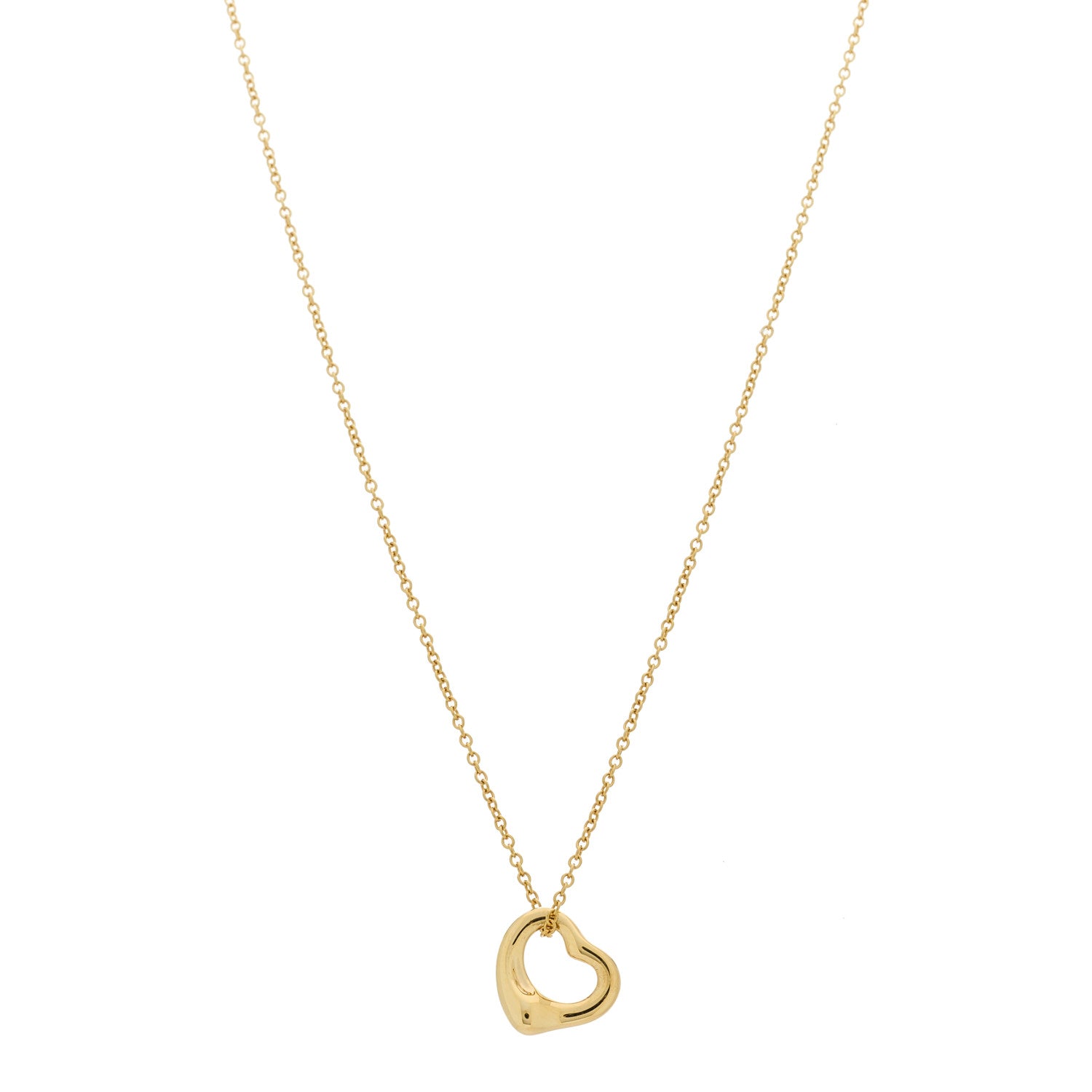 Tiffany 18K Yellow Gold 11mm Elsa Peretti Open Heart Pendant Necklace 1 of 6