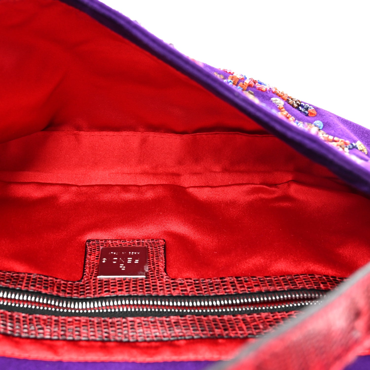 Fendi Suede Beaded Lizard Baguette Purple Multicolor 5 of 9