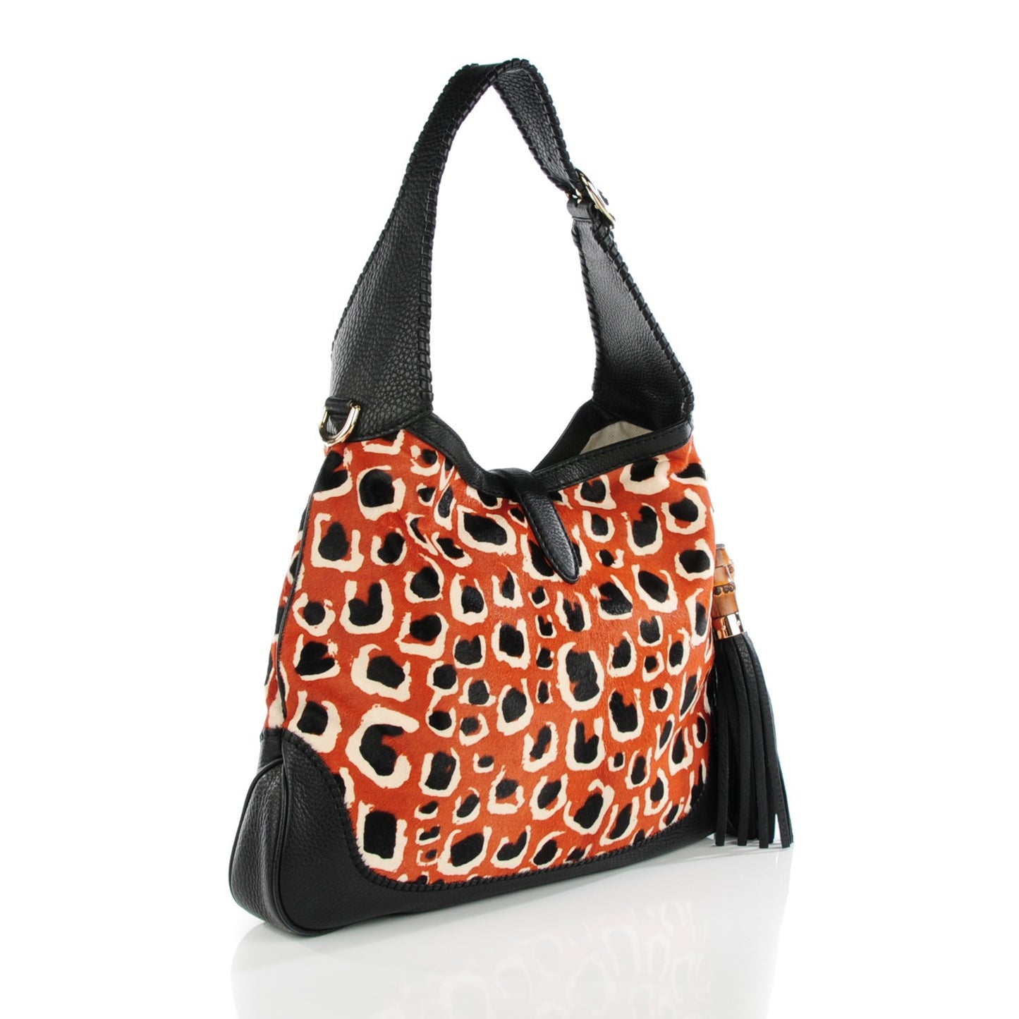 Calf Hair Leopard Print Medium New Jackie Shoulder Bag Red
