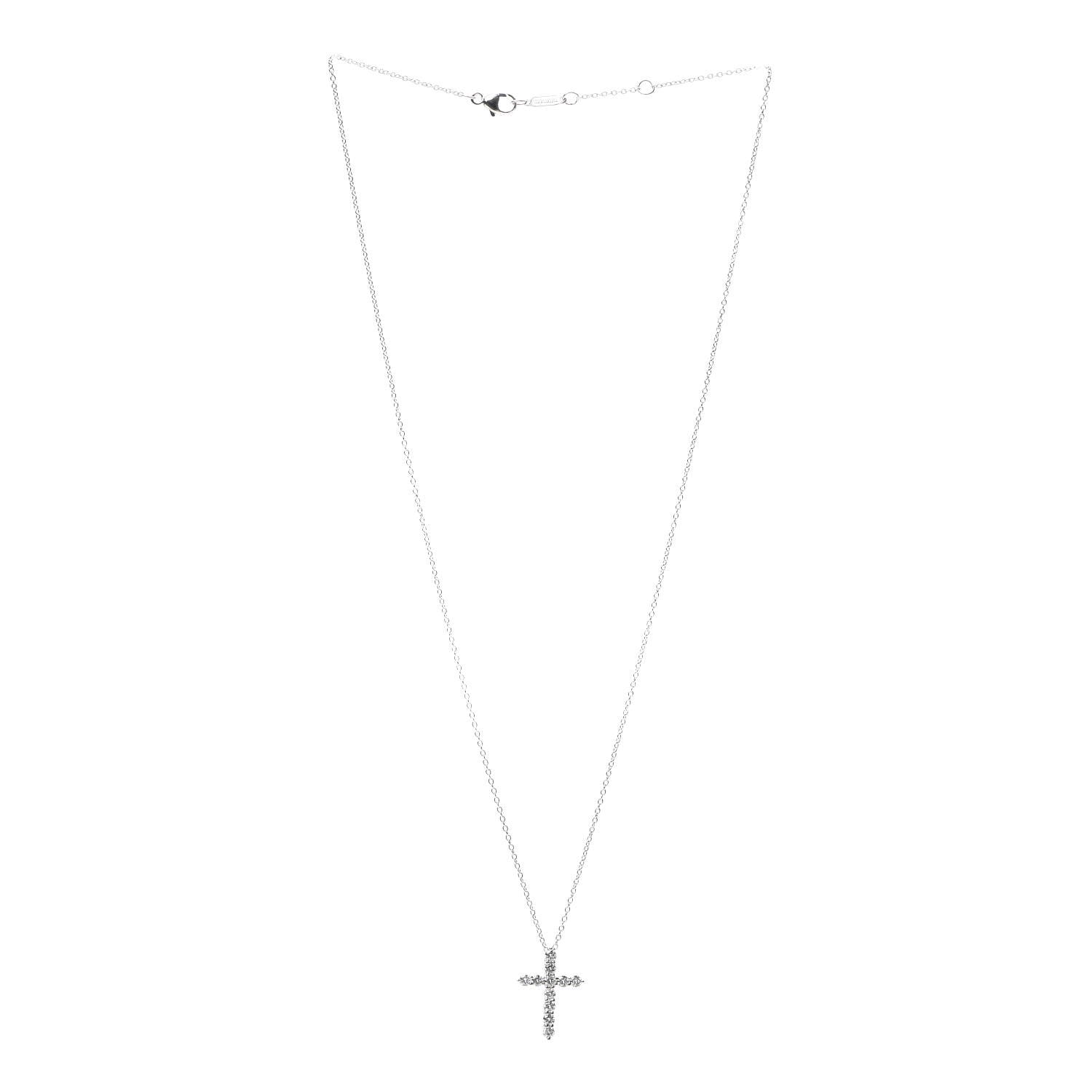 Tiffany Platinum Diamond Small Cross Pendant Necklace 6 of 14