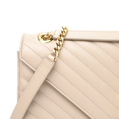 Saint Laurent Grain De Poudre Matelasse Chevron Large Monogram Satchel Nude Powder 11 of 11